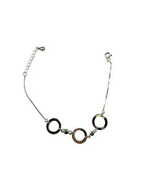 925 Sterling Silver Bracelet 3 Open Ring 12mm Box Chain Adjustable 160mm 2.3g
